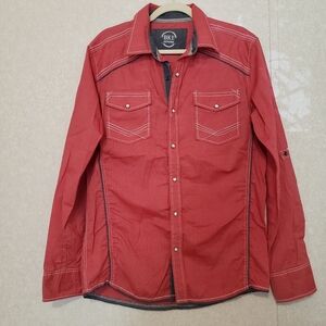 BKE RED ATHLETIC FIT LONG SLEEVE BUTTON UP SHIRT...SIZE:M
